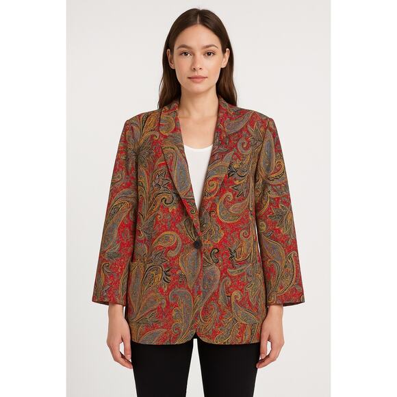 Vintage 80’s Baby O Paris Red Paisley Tapestry Blazer Coat Boho Chic medium - Picture 1 of 13